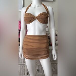 Norma Kamali Bill mesh two piece swimsuit in Beige Dark Tan color Size Large